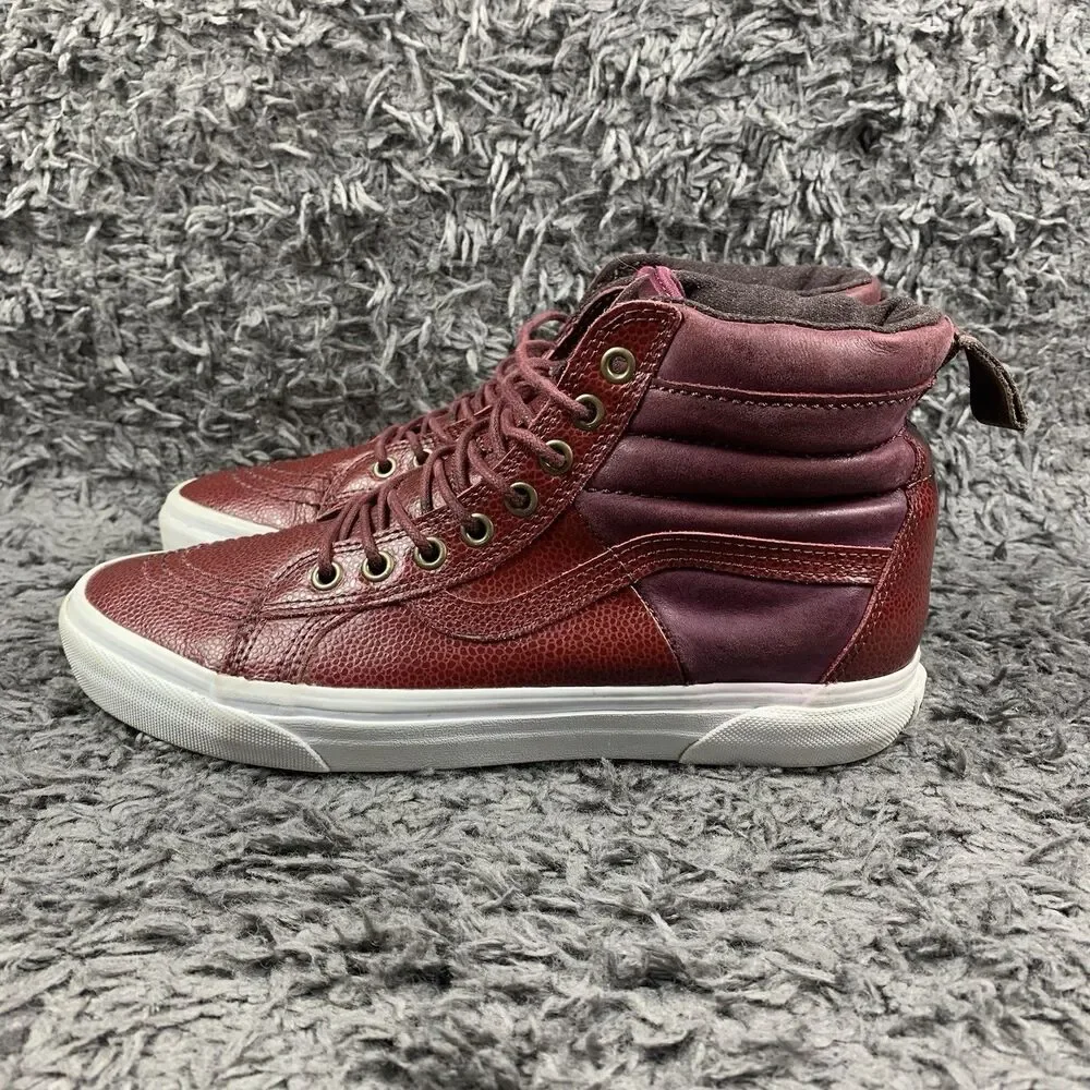 Vans Sk8-Hi Shoes Womens Size 9.5 Red Leather High Top Skate Sneakers Athletic